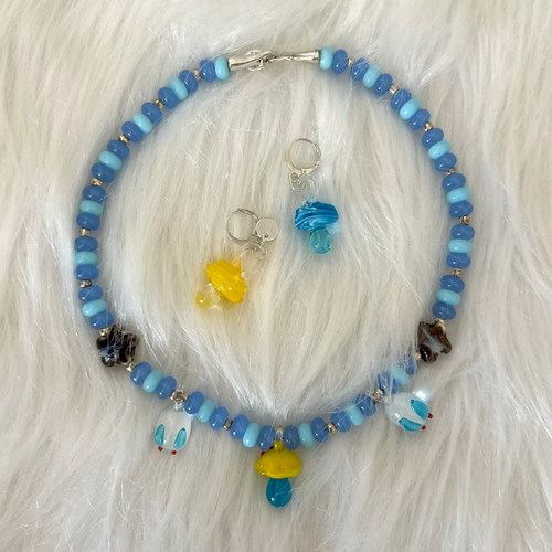 bunny mushroom jewelry set