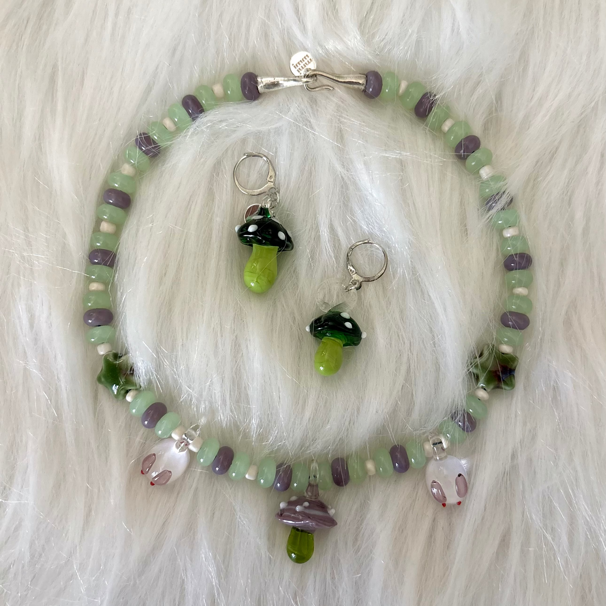 bunny mushroom jewelry set