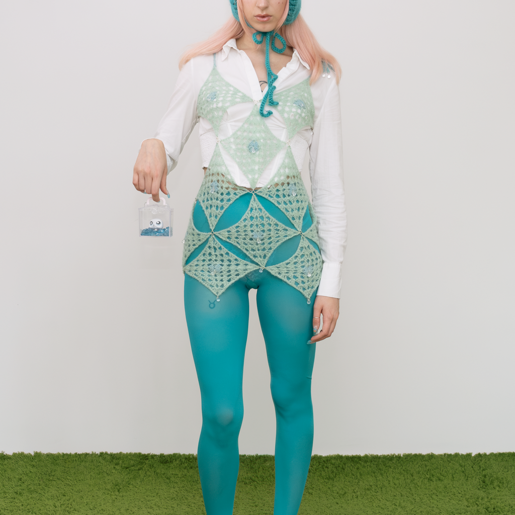 granny square aqua dress