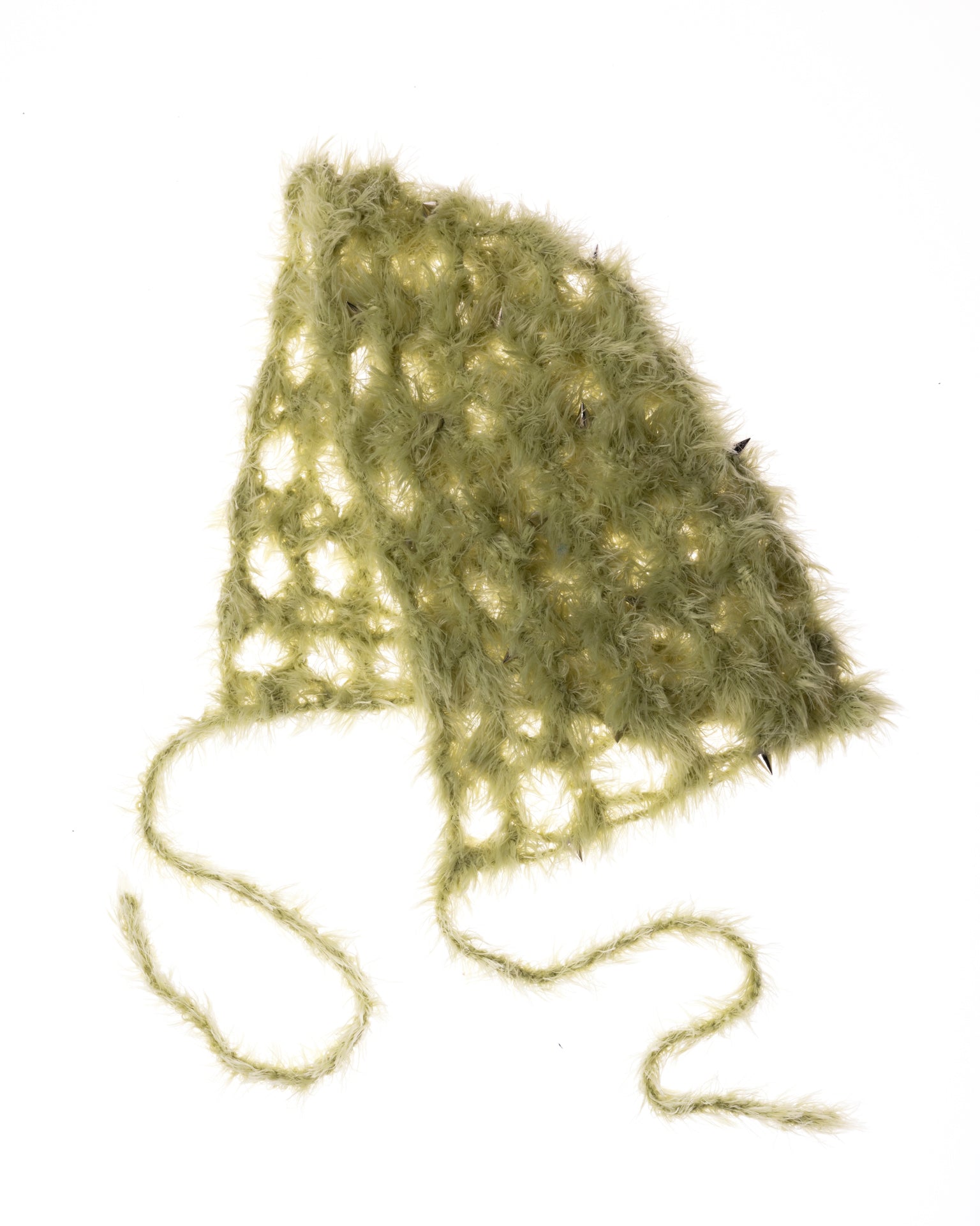fuzzy green bonnet with spikes