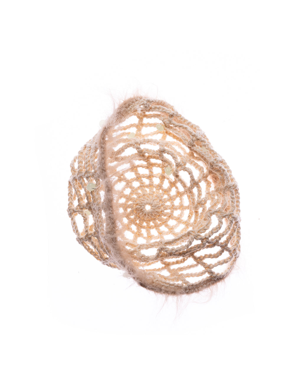 fuzzy crochet net hat