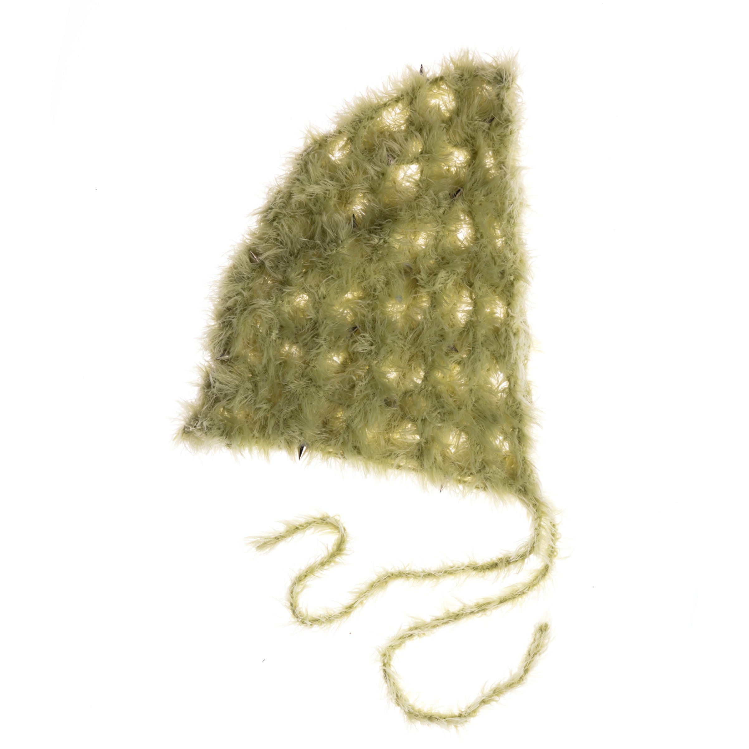fuzzy green bonnet with spikes